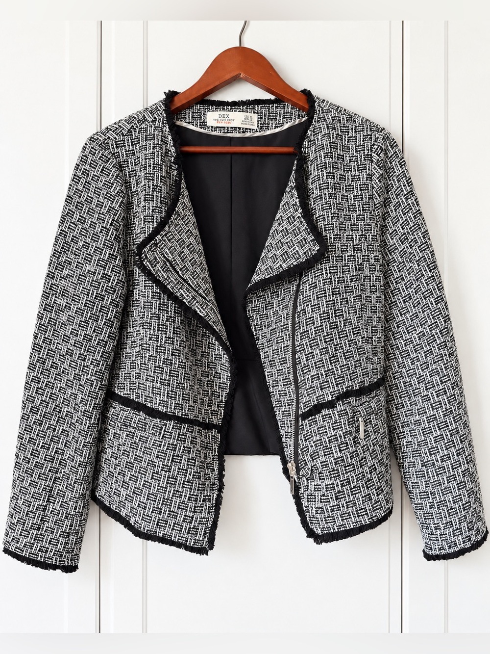 DEX Black & White Tweed Open-Front Jacket (XL)